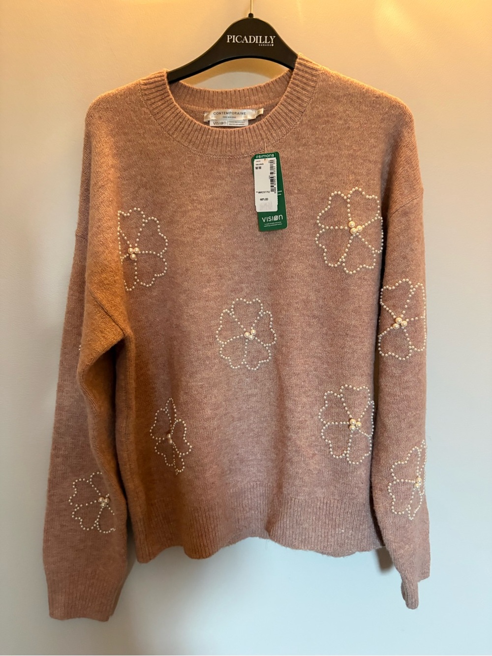 Pearl Floral Crewneck Sweater - Blush Pink